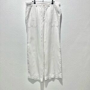 Ralph Lauren White linen white wide leg Pants with Drawstring Waist 12